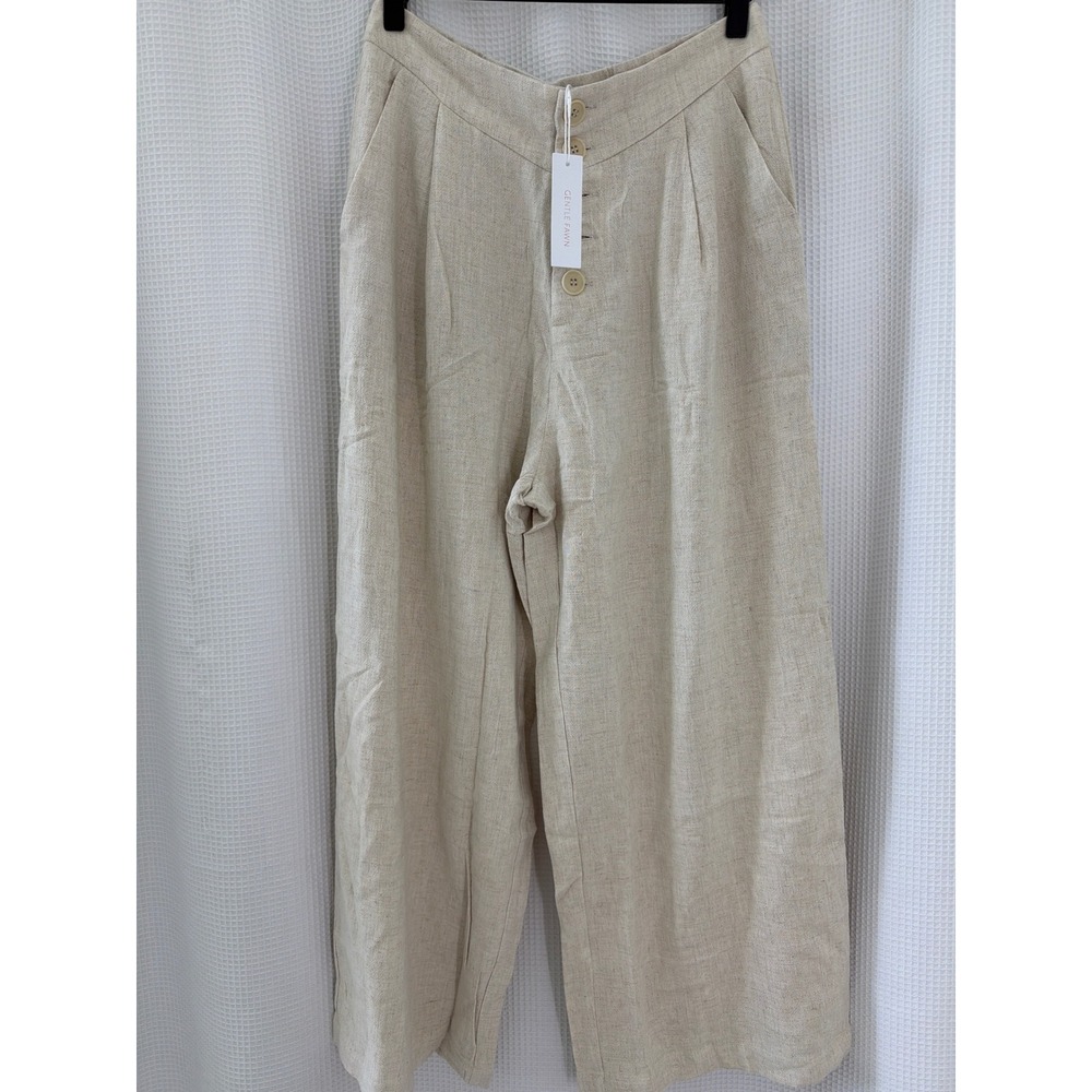 Gentle Fawn Caesar Wide Leg Linen Pants Beige Button Fly GF2003-7229 Womens M